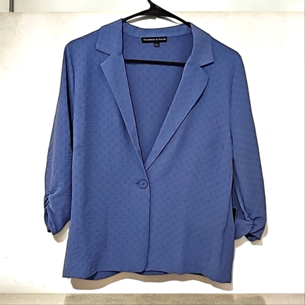 Elizabeth & Nicole Blue Shirt Blazer One Button Ruched Sleeves NWT Size L
